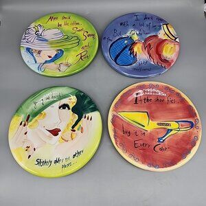 4x Nanette Vacher Hand Painted Dessert Plates 8" Ladies with Attitude Ambiance